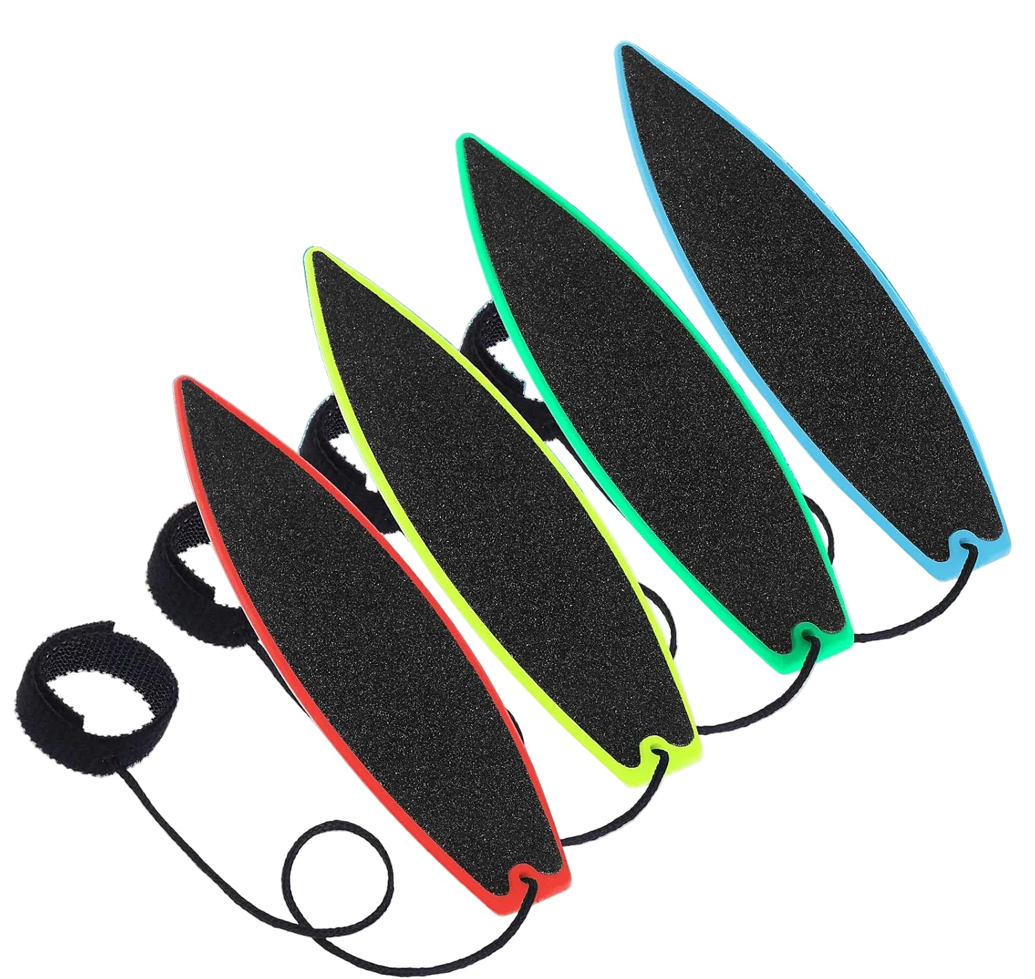 Set of colorful foam surfboards with a water background